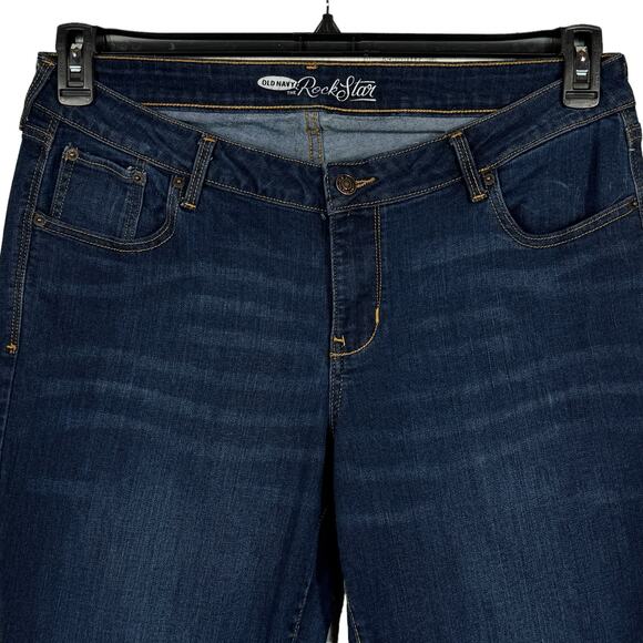 Old Navy SZ 16 Rockstar Jeans Stretch Whiskered Mid-Rise Ankle Zippers Dark Wash - Picture 2 of 11
